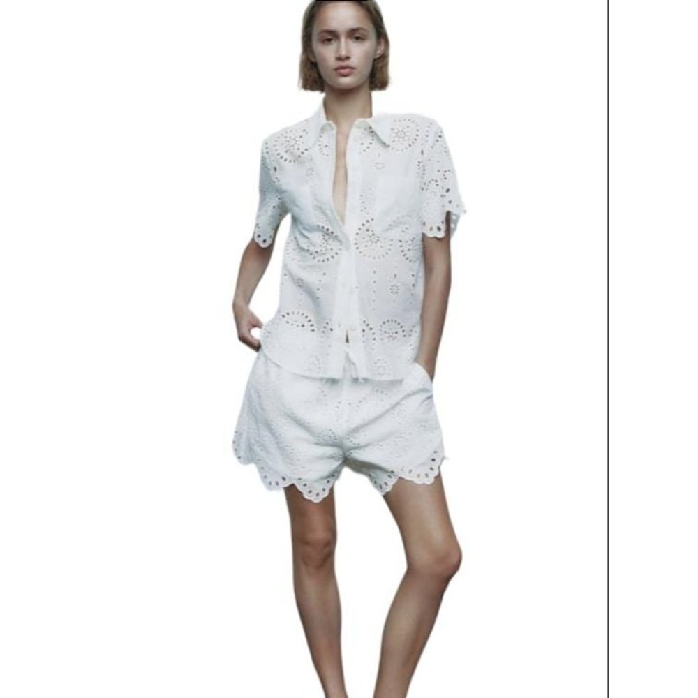 ZARA SHORTS WITH CUTWORK EMBROIDERY  WHITE SIZE S | 7575/019 - Picture 2 of 4